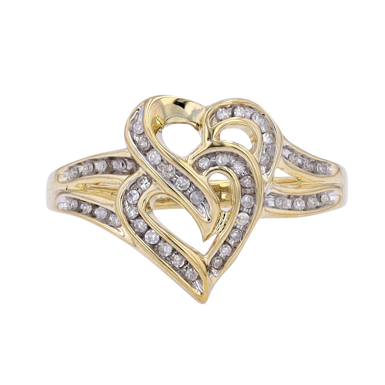 14CTW Interlocking Diamond Heart Ring in 10K Yellow Gold