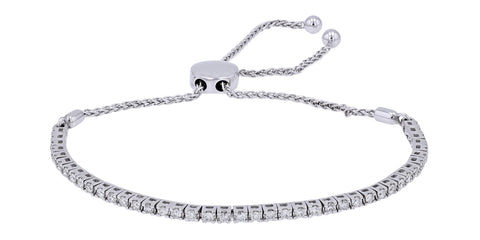 14K White Gold 1.00 CTW Diamond Bolo Bracelet