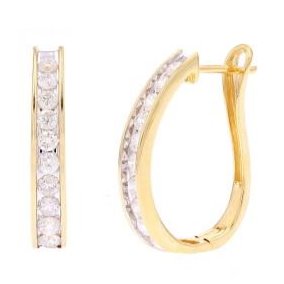 1 CTW Oval Hoop Diamond Earrings in 14k Gold