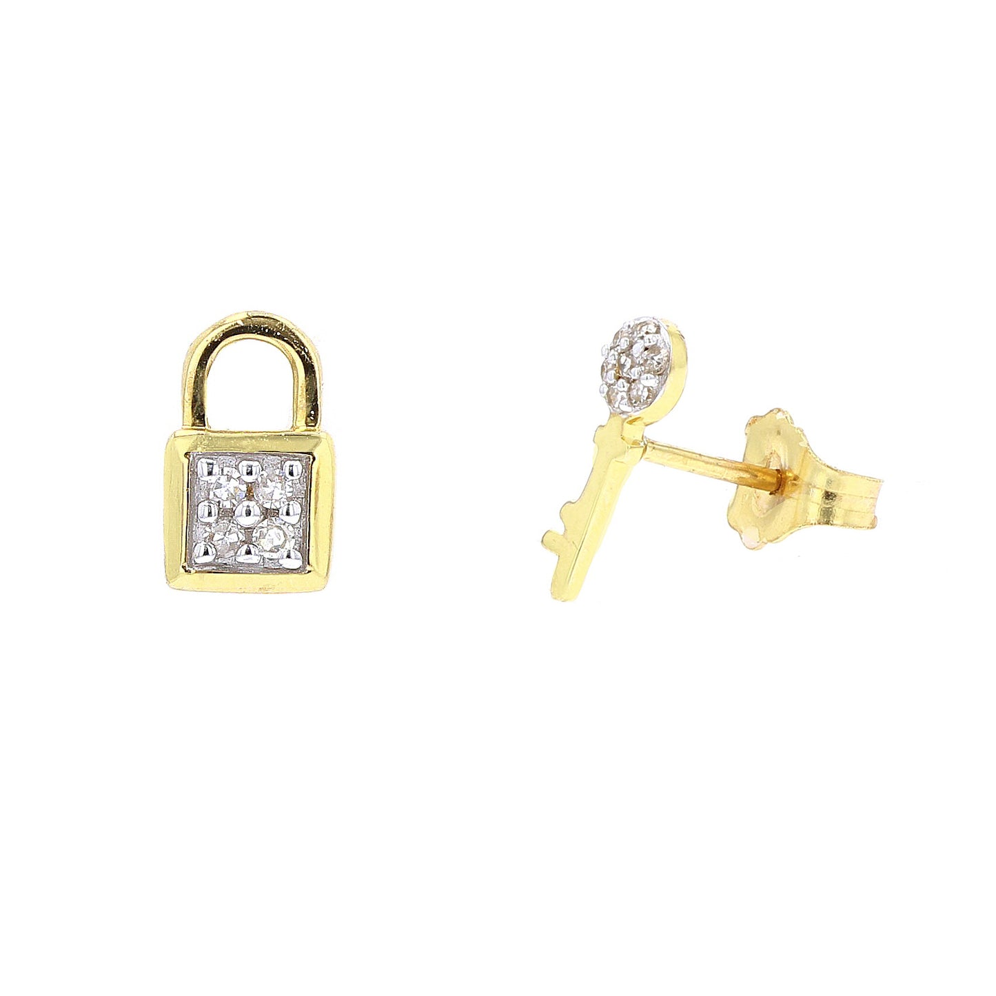 .05 CTW Lock & Key Earrings in 10K Yellow Gold