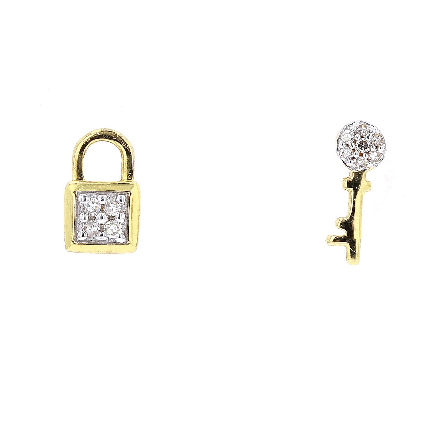 .05 CTW Lock & Key Earrings in 10K Yellow Gold