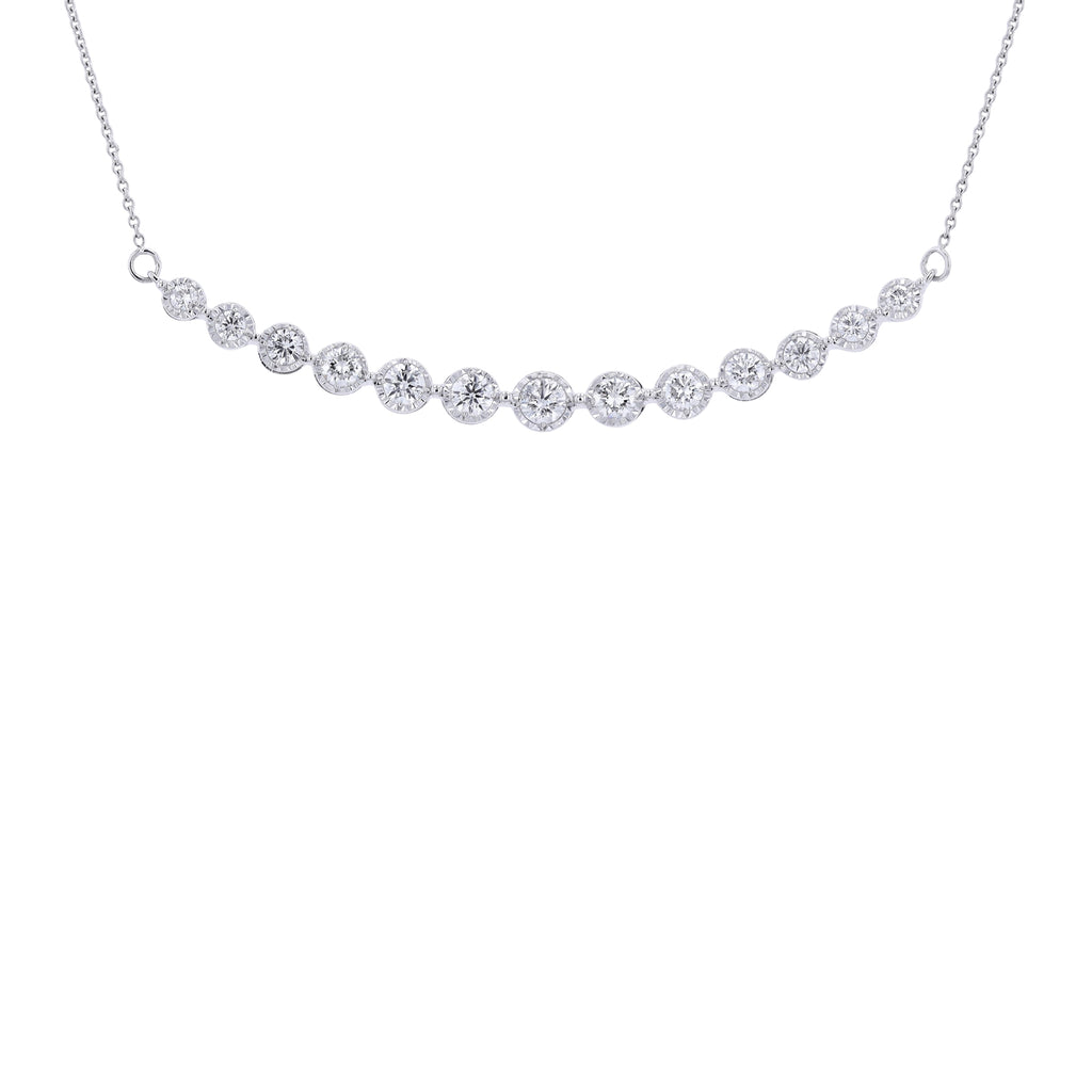 14K WG 1.00 CTW Diamond Curved Bar Necklace