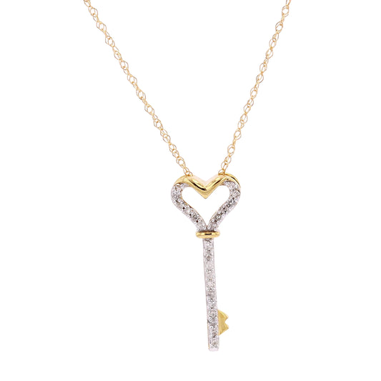 0.11 CTW Heart Key Diamond Necklace in 10k Gold