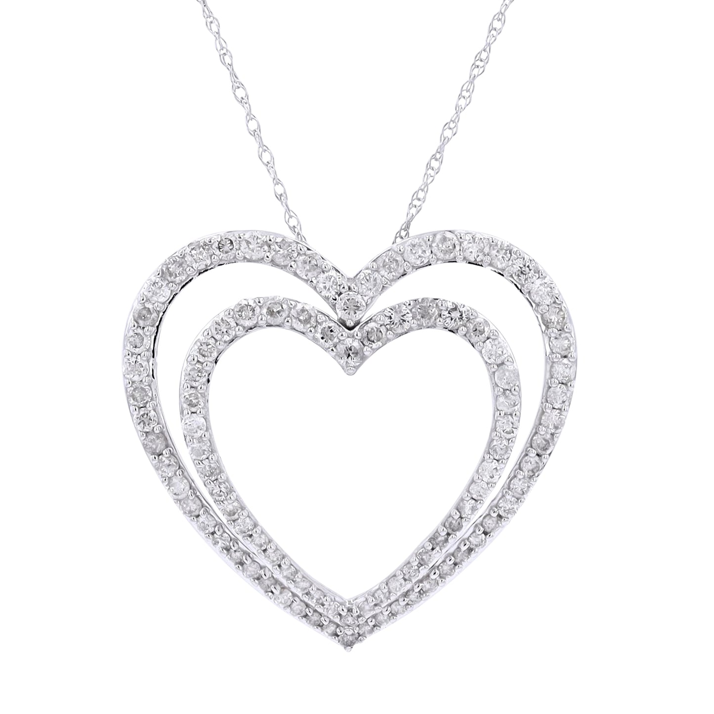 1.02 CTW Double Diamond Heart Pendant in 10K Gold