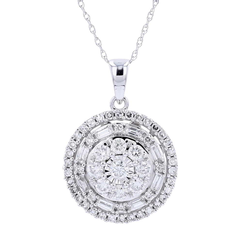 10K White Gold 1.00 CTW Diamond Pendant 18" Chain