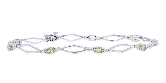 10K White Gold 0.14 CTW Diamond 1.50 CTW Peridot Bracelet