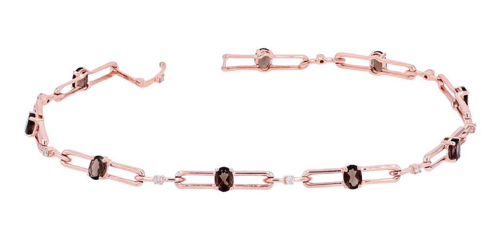 10K Rose Gold 0.10 CTW Diamond 1.35 CTW Smokey Quartz Bracelet