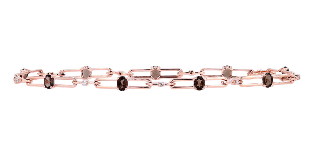 10K Rose Gold 0.10 CTW Diamond 1.35 CTW Smokey Quartz Bracelet