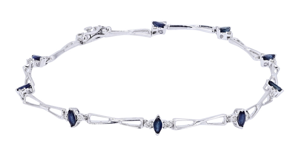 14K White Gold 0.17 CTW Diamond 1.00 CTW Sapphire Bracelet