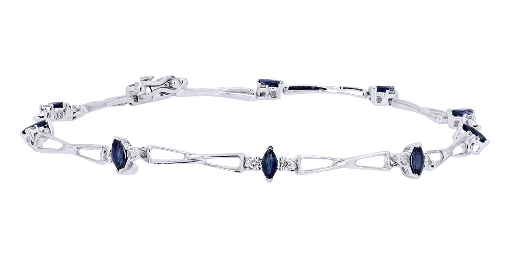 14K White Gold 0.17 CTW Diamond 1.00 CTW Sapphire Bracelet