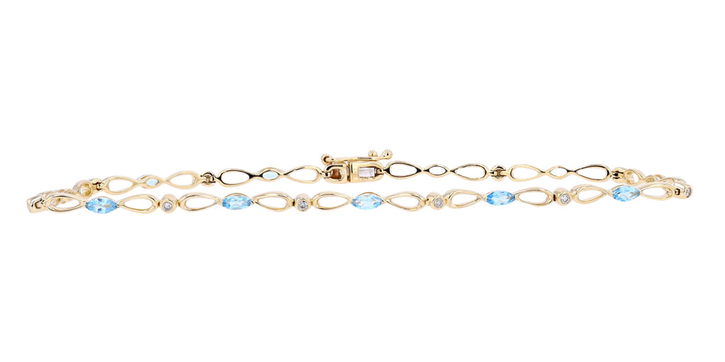 10K Yellow Gold 0.11 CTW Diamond 1.00 CTW Blue Topaz Bracelet