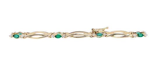 14K Yellow Gold 0.14 CTW Diamond 0.50 CTW Emerald Bracelet