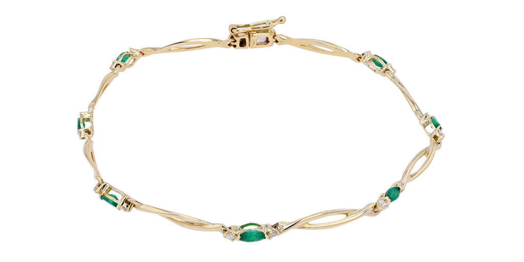 14K Yellow Gold 0.14 CTW Diamond 0.50 CTW Emerald Bracelet