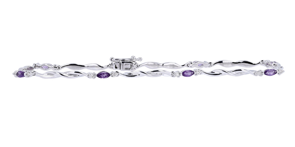 10K White Gold 0.15 CTW Diamond 0.50 CTW Amethyst Bracelet