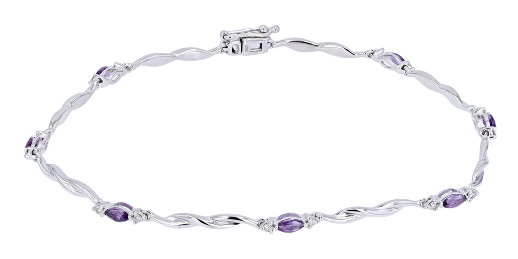 10K White Gold 0.15 CTW Diamond 0.50 CTW Amethyst Bracelet