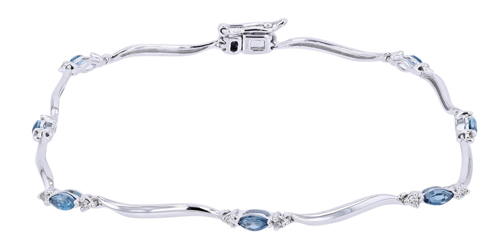 10K White Gold 0.14 CTW Diamond 0.62 CTW London Blue Topaz Bracelet