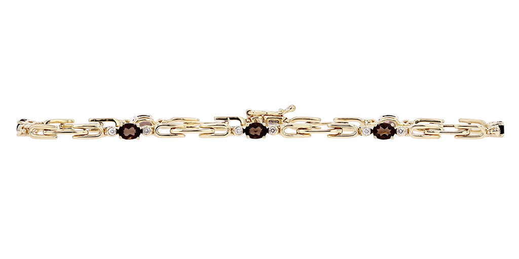 10K Yellow Gold 0.14 CTW Diamond & Smokey Quartz Bracelet