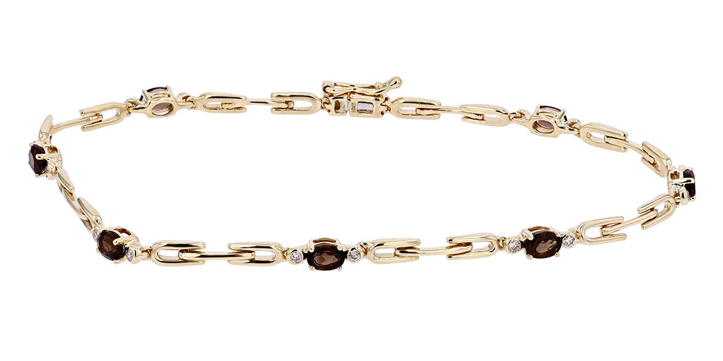 10K Yellow Gold 0.14 CTW Diamond & Smokey Quartz Bracelet