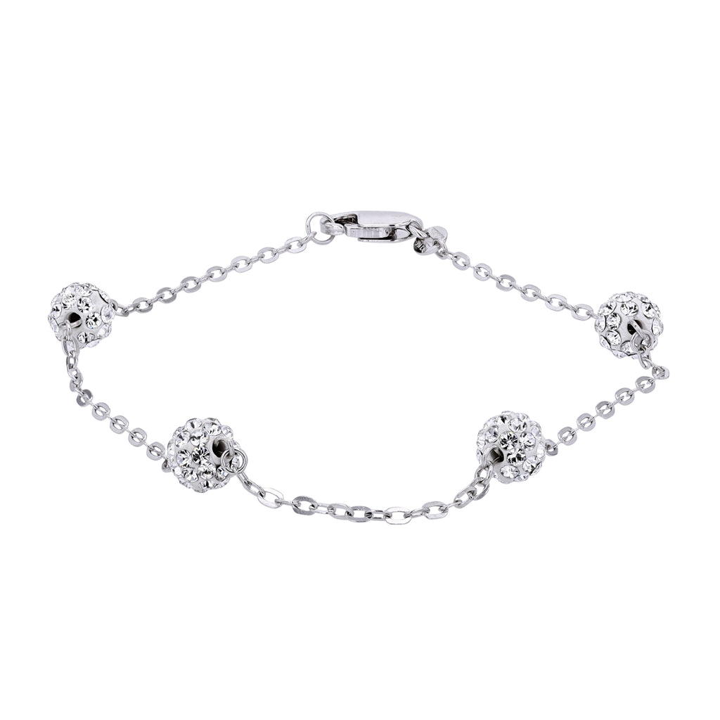 14K WG White Topaz Stations Bracelet