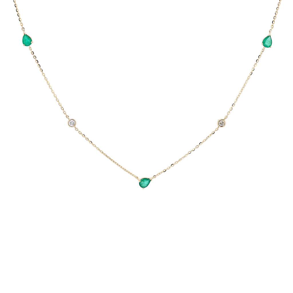 14K Yellow Gold 0.07 CTW Diamond, Emerald Necklace