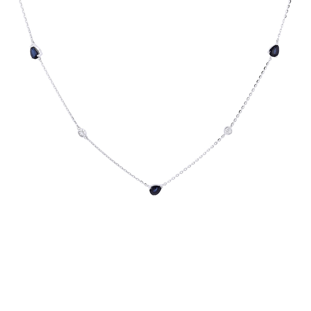 14K White Gold 0.07 CTW Diamond, Sapphire Necklace