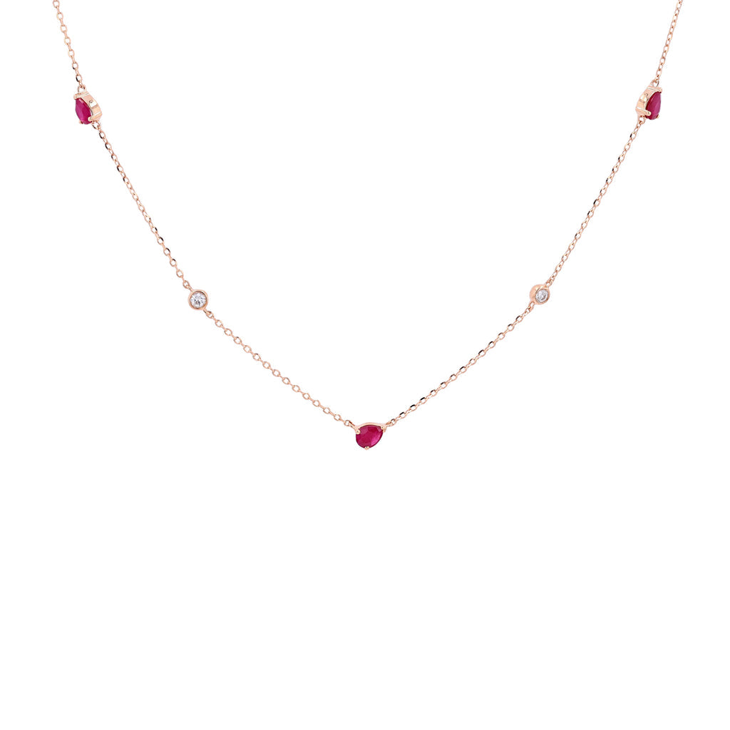 14K Rose Gold 0.07 CTW Diamond, Ruby Necklace