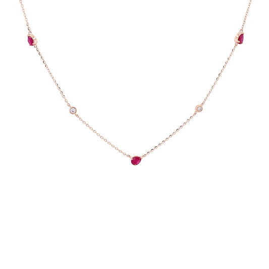 14K Rose Gold 0.07 CTW Diamond, Ruby Necklace