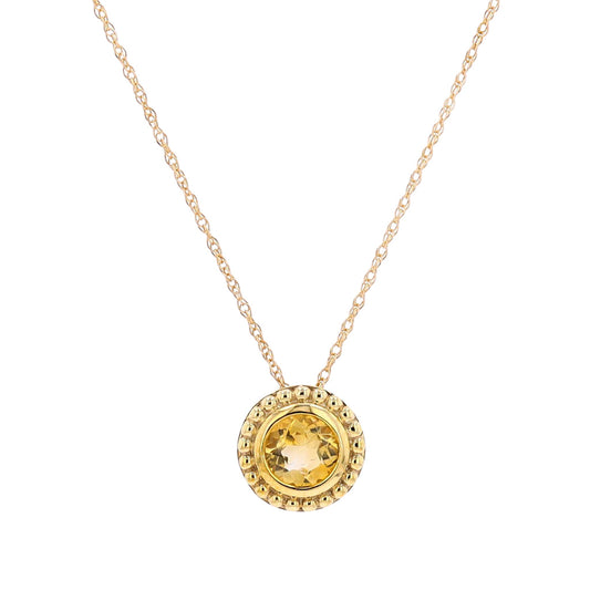 10K Yellow Gold Citrine Pendant 18" Chain