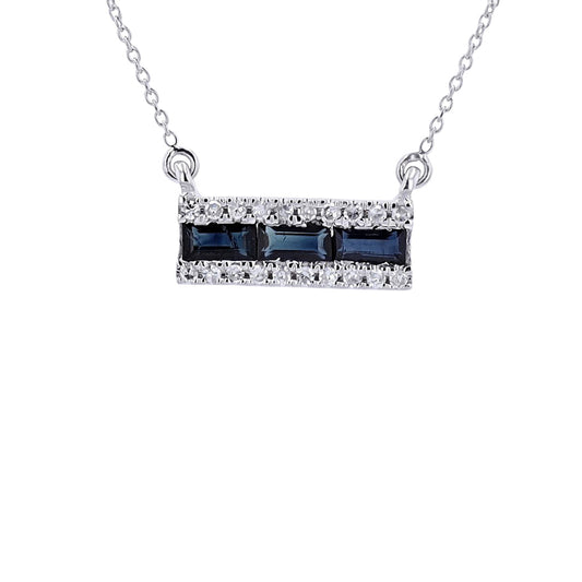 14K White Gold 0.10 CTW Diamond 0.50 CTW Sapphire Necklace