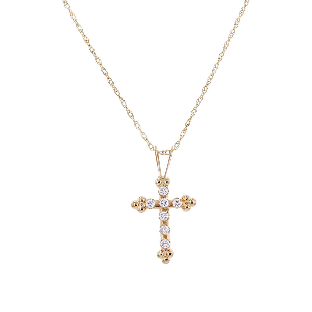 10K Yellow Gold White Topaz Cross Pendant 18" Chain