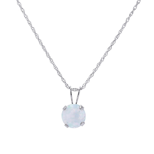 10K White Gold Created Opal Pendant 18" Chain